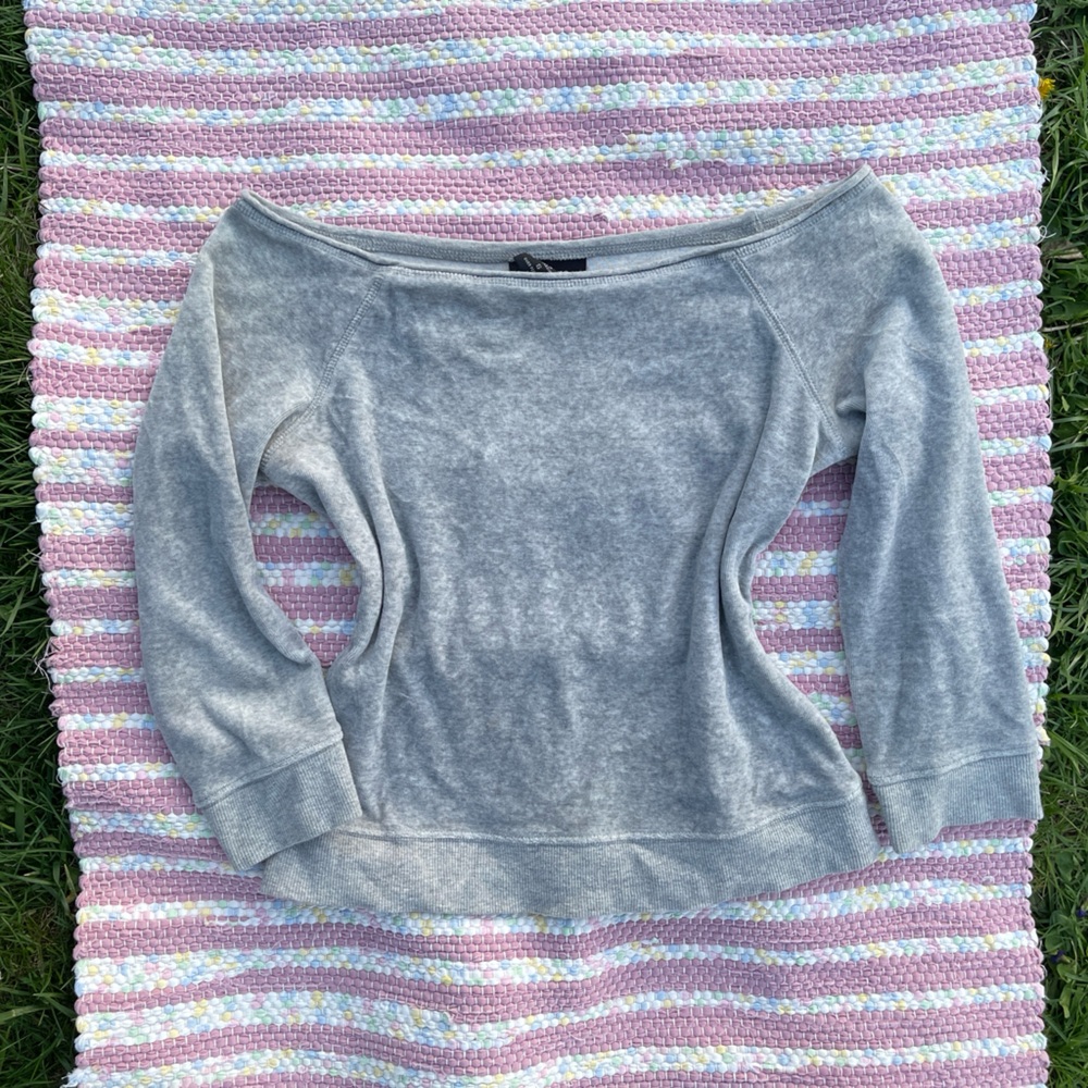 Y2K gray Velour Off Shoulder stretch crop Top small